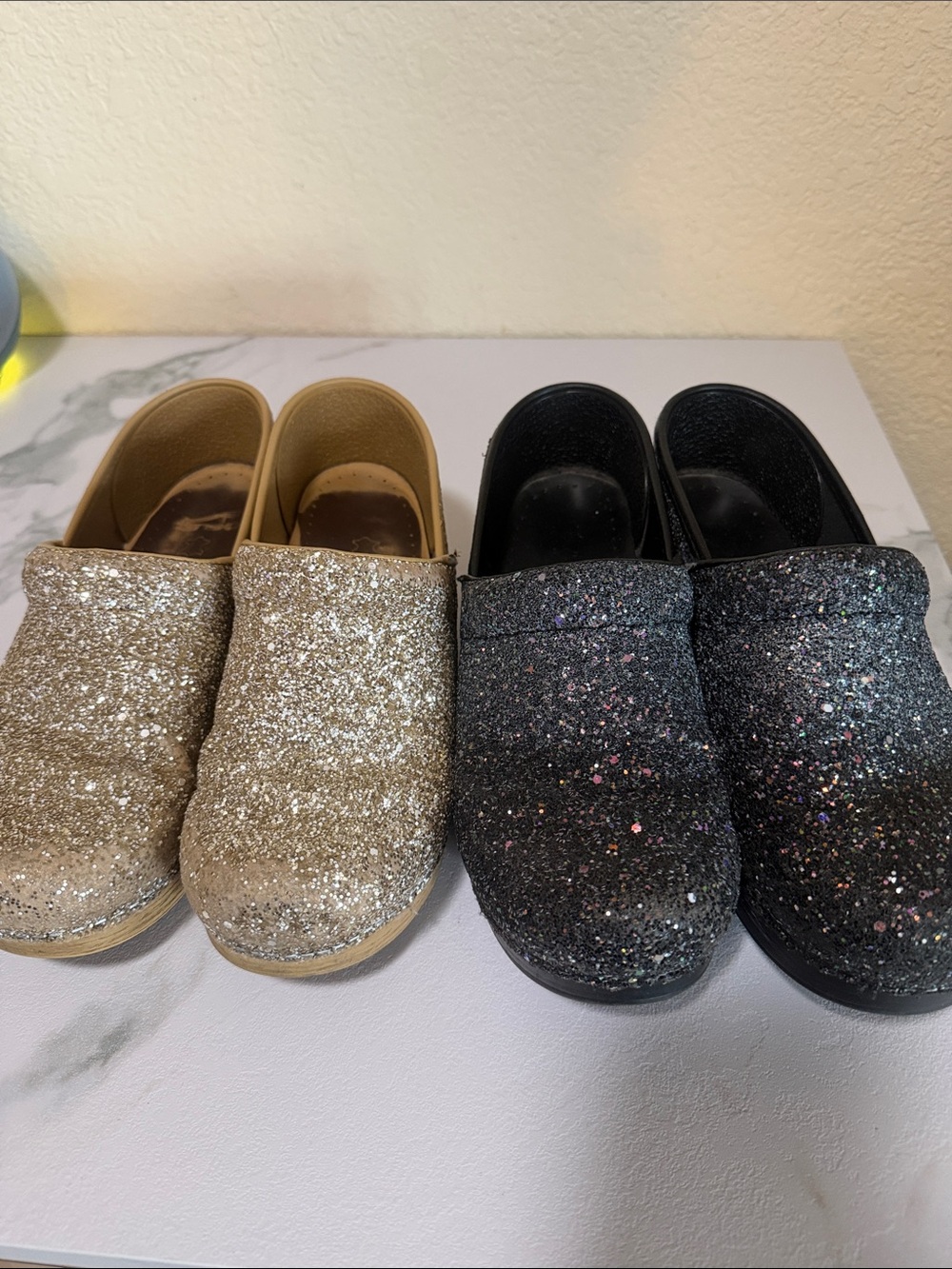 2 Dansko glitter clogs
